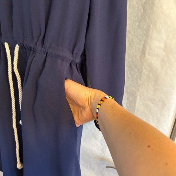 JCrew solid navy blue shift shirt dress with rope tie & elastic waist Sz-XS C19 - Picture 8 of 16